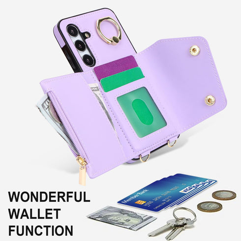 for Samsung Galaxy S24 Phone Case for Women, Crossbody Wallet Case with Credit Card Holder Lanyard Shockproof Purse Kickstand Case for Samsung Gal...