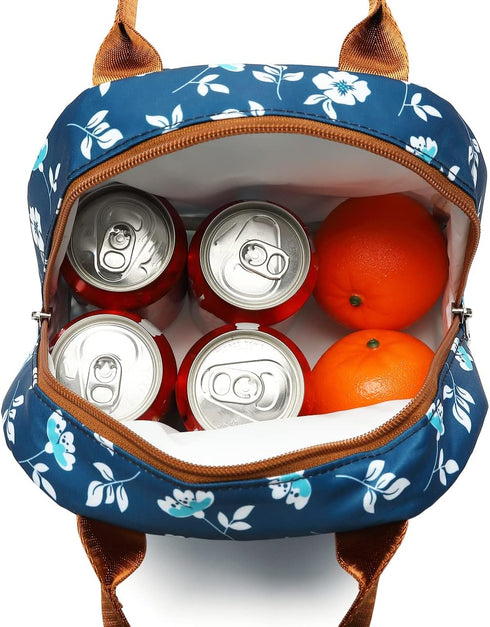 FlowFly Insulated Lunch Cooler Bag - Tote Bag Organizer for Women/Men, Floral#White...