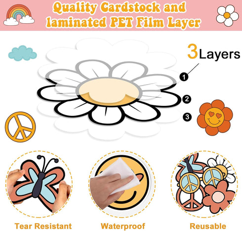Classroom Bulletin Board Decoration Set Welcome Banner Wall Door Boho Hippie Groovy Classroom Decorations for Kindergarten Preschool Elementary Mi...