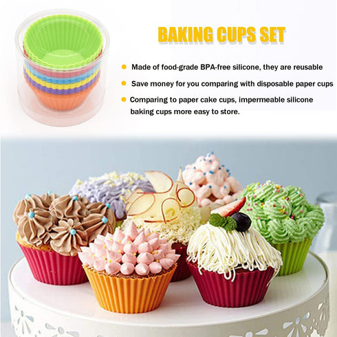 Silicone Cupcake Baking Cups 24 Pack, Reusable & Non-stick Muffin Cupcake Liners Holders Set for Party Halloween Christmas, Easy Clean Pastry Muff...
