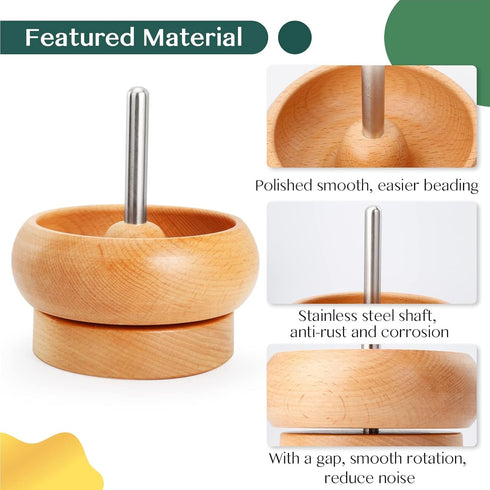Tilhumt Bead Spinner for Jewelry Making, Effortless Rotating Wooden Clay Bead Spinner with 2 Big Eye Beading Needles and 3000 Seed Beads, Beading ...