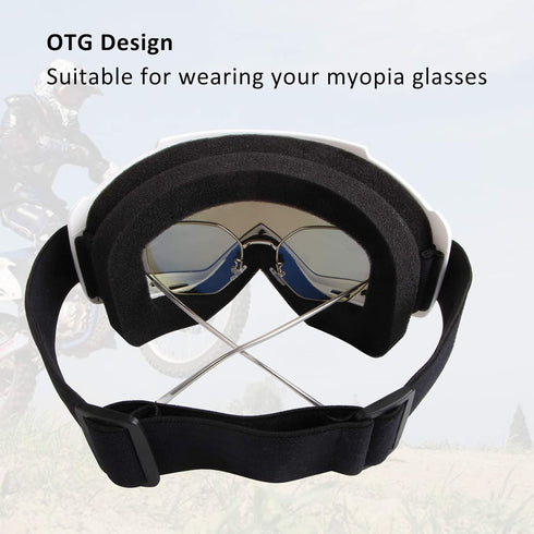 Motocross Goggles - Anti UV, Windproof, Dustproof, Anti Fog, Anti-Scratch Glasses for ATV, Off Road, MX, Ski - White Frame + Color Lens...