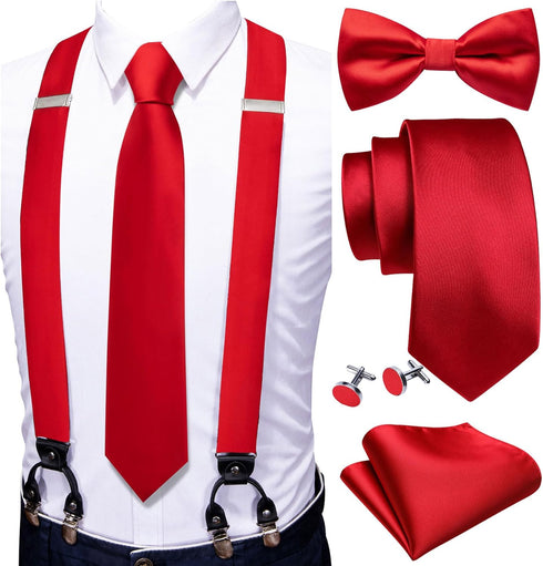 YOHOWA Suspenders for Men Tie Bowtie Set Adjustable Brace Handkerchief Cufflinks Strong Clip Elastic Band Wedding Party...