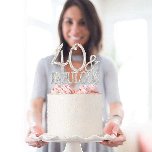 40 Cake Topper - Premium Silver Metal - 40 and Fabulous - 40th Birthday Party Sparkly Rhinestone Decoration Makes a Great Centerpiece - Now Protec...