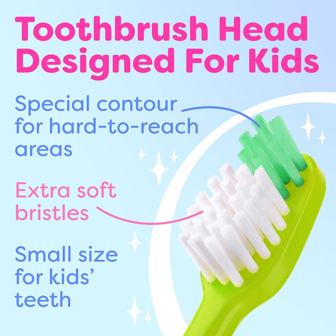 Kids Toothbrush 4 Pack - Soft Contoured Bristles - Child Sized Brush Heads (3-10 Year Old) - Suction Cup for Fun & Easy Storage - Girl & Boy Set (...