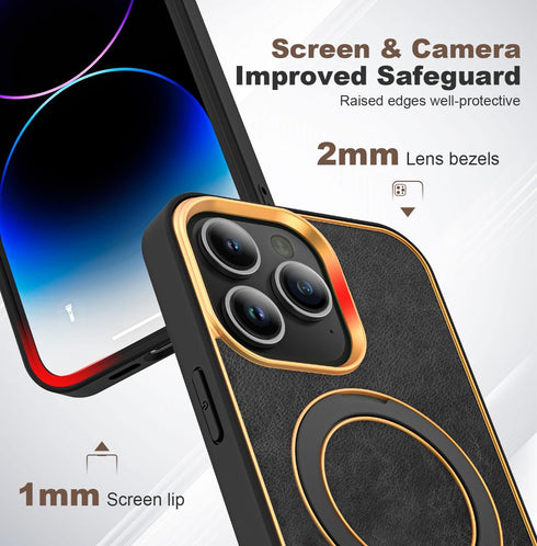 for iPhone 13/14 Case with Magnetic Invisible Ring Stand Leather Business Phone Case Compatible with Magsafe Shockproof Protection Classic Luxury ...