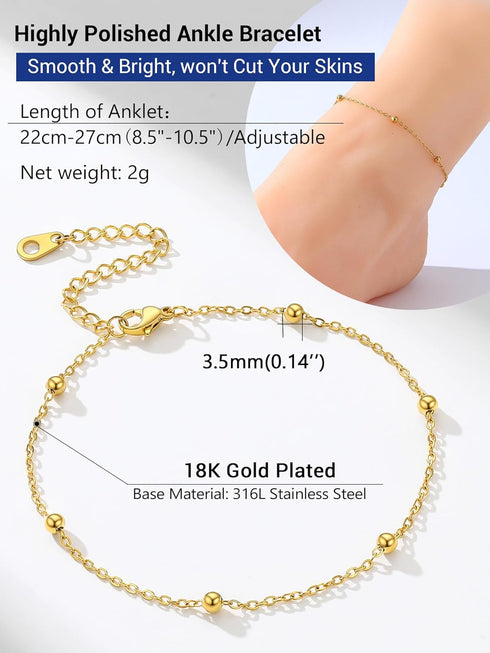 PROSTEEL Stainless Steel Chain Anklets for Men Women, Silver/Gold Tone, Ankle Bracelets Hypoallergenic, 8-10.5 Inch Adjustable, Come Box...
