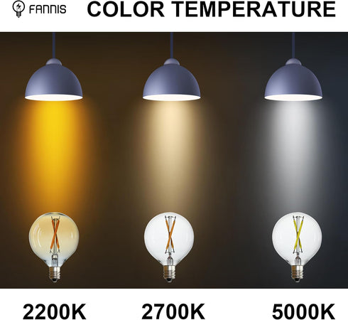 6 PCS G50 LED Bulbs, 2W Equals 20W E12 Base Edison Bulb, Daylight White Light, Clear Glass LED Bulb for Outdoor Patio String Light Pendant Light C...