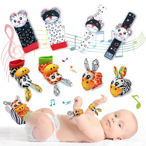 Adpartner Baby Rattles Toys for 0-12 Months Babies, 8PCS Infant Wrist Rattles Foot Finder Socks Set, Newborn Hand & Foot Rattle Toys Soft Baby Toy...