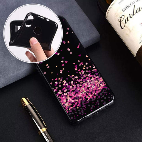 Case for Oukitel C17 Pro with Phone Stand + Tempered Glass Screen Protector, Flexible Soft Black TPU Red Heart Shell Silicone Gel Protective Case ...