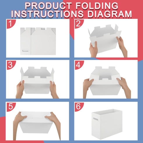 2 Packs Portable Storage File Boxes,White File Folder Organizer,Hanging File Folder Boxes with Handle,Cardboard Collapsible File Box for Office/Sc...