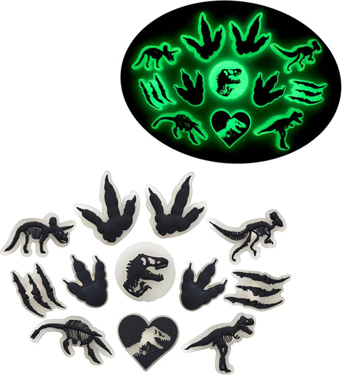 12Pcs Glow in the night dinosaurs shoe charms for Boys Kids shoe Decoration PVC Decoration for Shoes Bracelets Dinosaurs Themed Party Favor...