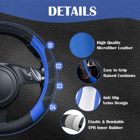 CAR PASS Line Rider Microfiber Leather Sporty Steering Wheel Cover Universal Fits for 95% Truck,SUV,Cars,14.5-15inch Anti-Slip Safety Comfortable ...
