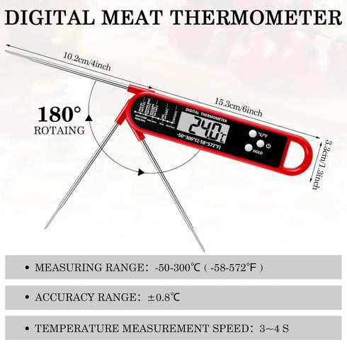 Meat Thermometer Instant Read for Grill and Cooking, Fast & Precise Digital Food Thermometer with Backlight, Magnet, Calibration, and Foldable Pro...