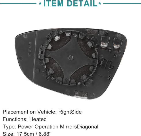 ACROPIX Car Rearview Mirror Passenger Right Side Heated Mirror Glass Replacement Fit for Volkswagen CC with Backing Plate - Pack of 1 White Glass...