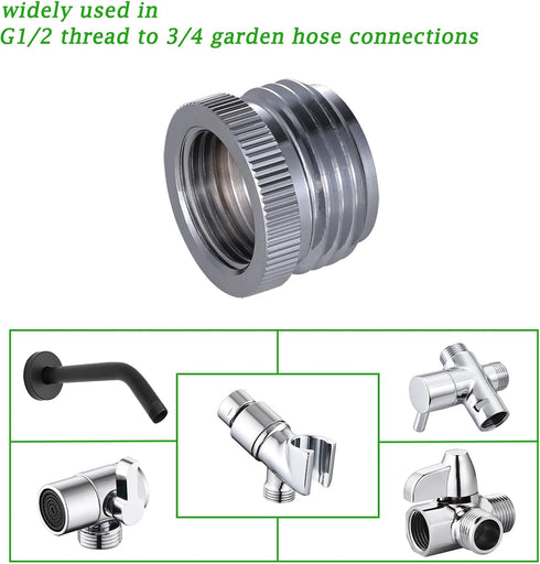 Brass Garden Hose to Shower Hose/Arm Handshower Adapter, G1/2 Female to 3/4" GHT Garden Hose Adapter, 2 Pcs...