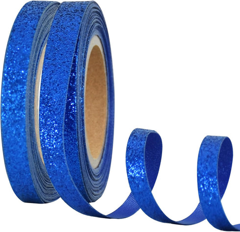 TONIFUL 2 Rolls 3/8 Inch Pearlescent Glitter Ribbon Blue, Sparkling Metallic Ribbon Roll for Christmas Halloween Valentine's Decor, DIY Crafts Wra...