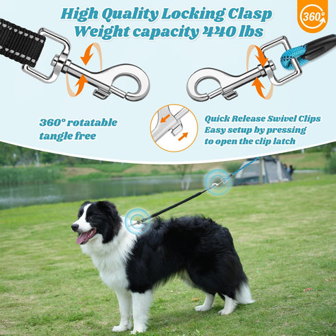 NTR Long Leash, 15FT Nylon Dog Rope with Upgrade 2 Swivel Hooks & Ergonomic Padded Handle, Detachable Reflective Bungee Blue Leash for Small Mediu...