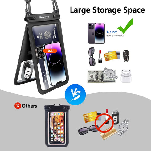 Niveaya [Up to 10.5" Waterproof Phone Pouch - 2 Pack, Waterproof Phone Lanyard Case with iPhone 15/14/13/12 Pro Max up to 8.3", Phone Dry Bags for...