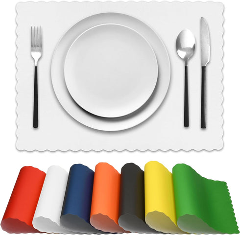 Paper Placemats for Dining Table – Disposable Scalloped Edges Blank Table Mats Great for Parties and Christmas Table Decorations 10"x14" 50 Pack (...
