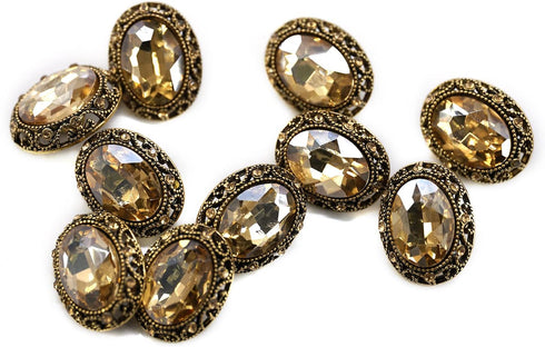 10 pcs Whole Oval Cut Champagne Rhinestone Vintage Copper Hollow Metal Shank Sewing Coat Buttons -25mm -1"...