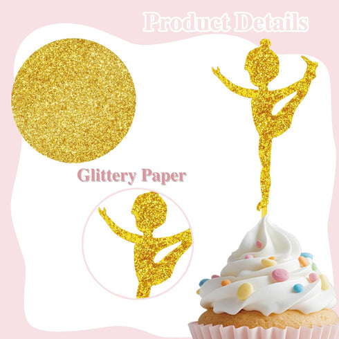 35 Pcs Girl Gymnastics Cupcake Toppers Gymnast cupcake Topper for Gymnastics Themed Ballet Girl Birthday Baby Shower Glitter Dancer Cake Toppers D...
