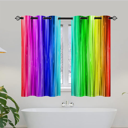 ANHOPE Rainbow Striped Curtains - Girls Colorful Vibrant Vertical Stripes Print Pattern Waterproof Grommet Window Drapes for Bedroom Kitchen Bathr...