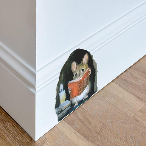 3Pcs 3D Realistic Mouse Wall Stickers, Mouse Reading Book Wall Decals Wall Decor, Removable Wall Art Murals for Living Room Nursery Bedroom Kids R...