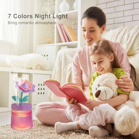 260ml Desk Portable Mini Humidifier Bedroom Cute, Personal USB Small Humidifier with Flower, Quiet, Cool Mist, Auto Off, Colorful Light,Top Fill A...