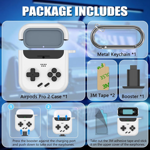 Inesore for Airpod Case Cover with Safety Lock and Cleaner Kit,Classic Handheld Game Console Design Sturdy TPU Protective Case Compatible with Air...