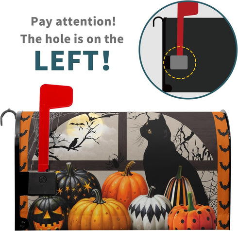 Black Cat Halloween Mailbox Covers Magnetic Standard Size 21"x18" Fall Halloween Pumpkins Magnetic Mailbox Covers Halloween Mailbox Decorations Le...