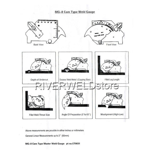 RIVERWELD Bridge Cam Gage Test Ulnar Welding Inspection Gauge Checks Depth of Undercut and Pitting Fillet Weld Throat Size and Length Angle of Pre...