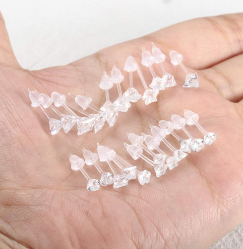 Jstyle 12Pairs Clear Plastic Stud Earrings for Women Acrylic Post Star Heart Rhinestone Ear Studs Piercing Retainers...