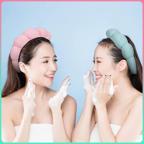 Hairband, 2 Pack Sponge Headband for Women, Cute Bubble Headband for Skincare, Makeup Removal, Hair Accessories (Blue, Pink)...