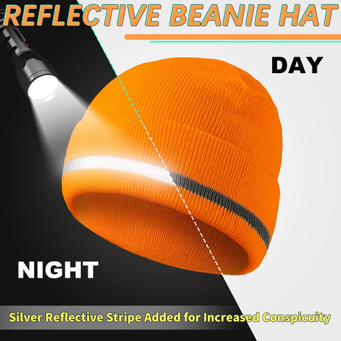 4 Pieces Reflective Hats for Men High Visibility Safety Knit Hats Unisex Winter Reflective Hat Cold Weather Running Winter Beanie Knitted Beanie w...