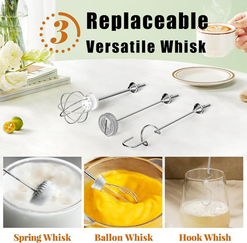 Nahida Cement Gray Milk Frother Wand for Coffee, Frother Handheld Rechargeable Electric Whisk with 3 Heads 3 Speeds Drink Mixer Coffee Frother Foa...