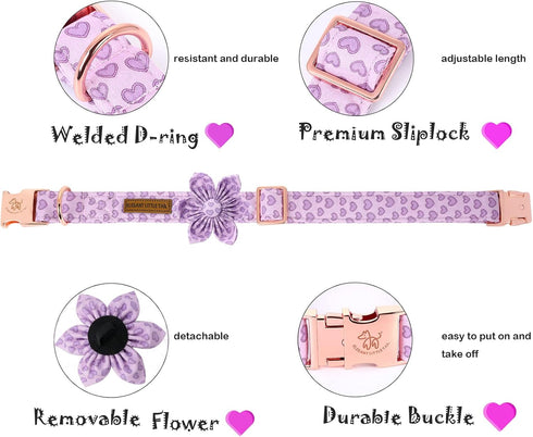 Elegant little tail Valentine's Day Heart Dog Collar, Cute Detachable Dog Collar with Flower, Gift Pet Collar Adjustable Dog Collar for X-Small Pu...