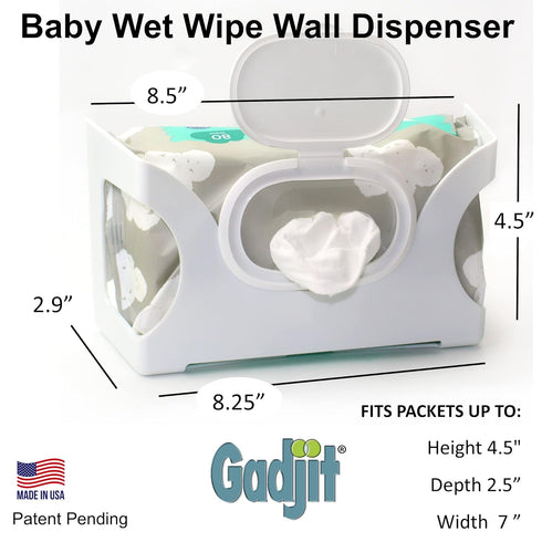 Gadjit Baby Wet Wipe Wall Mounted Dispenser | Holds Up to an 84 Count Pack of Wipes | Always Within Easy Reach of Messes (White)...