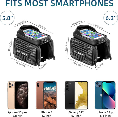 ROCKBROS Bike Phone Bag Bicycle Waterproof Front Frame Pouch Top Tube Handlebar Bag Cycling Cell Phone Storage Bag for iPhone 11 12 13 PRO XS XR 8...