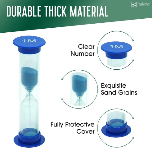 Sand Timer for Kids Set of 3 Small Colorful Hourglass Acrylic Covered Clock 1Min 2Min 5Min for Classroom, Home & Kids Room...