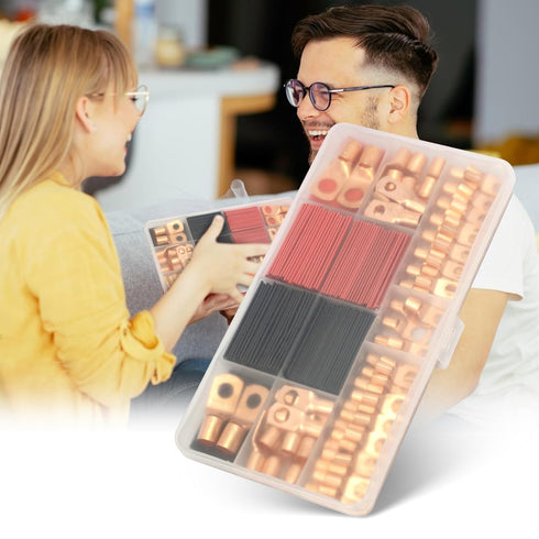 174Pcs Copper Wire Lugs, Terminal Connectors AWG12 10 8 6 4 2 with Heat Shrink Set, 84Pcs Battery Cable Ends Ring Terminal Connectors and 90Pcs He...