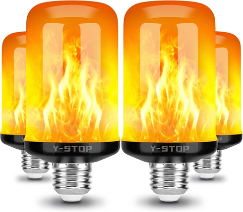 Y- Stop LED Flame Light Bulbs, 4 Modes Flickering Light Bulb with Upside Down Effect, E26 Base Fire Bulb for Halloween, Christmas Decorations, Par...