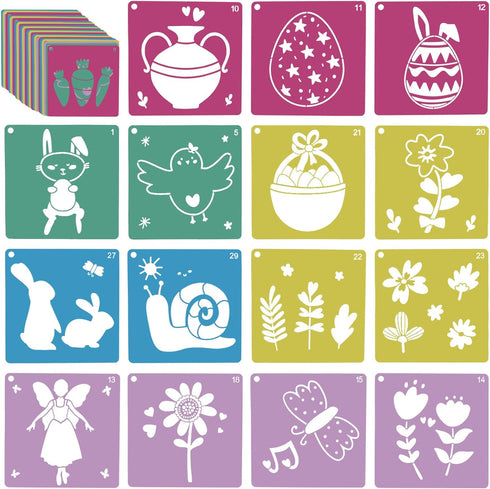 30Pcs Spring Stencils for Kids 8 Inches Sidewalk Chalk Stencils Large Drawing Stencils for Crafts Reusable Garden Flower Easter Themed Primary Sha...