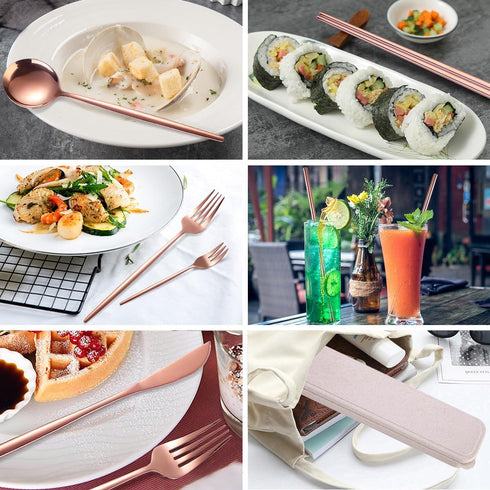 AARAINBOW 8 Pieces Stainless Steel Flatware Set Portable Reusable Cutlery Set Travel Utensils Set Including Chopsticks Knife Fork Spoon Straws Cle...