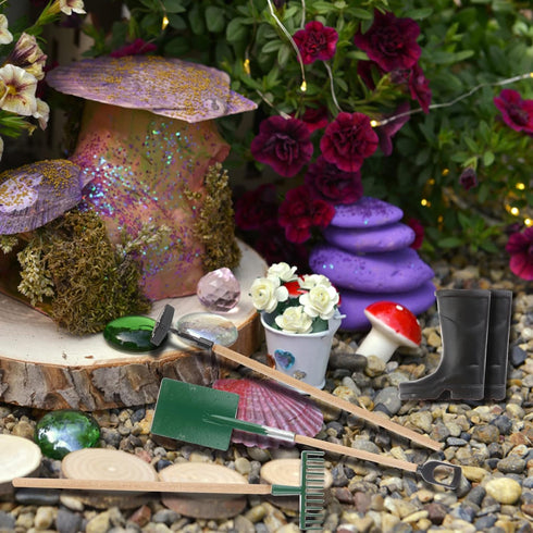 Miniature Fairy Garden Accessories Set 9 Pcs 1:12 Mini Metal Spade Pestle Kettle Wagon Rake Garden Watering Supplies Micro Landscape Ornaments Dol...