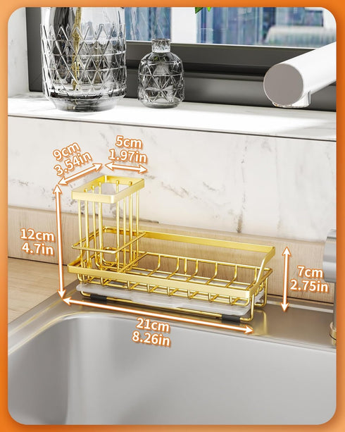 SWTYMIKI Sink Caddy Kitchen Sink Organizer with Detachable Brush Holder, Stainless Steel Sink Sponge Holder with Removable Drip Tray Sponge Caddy ...