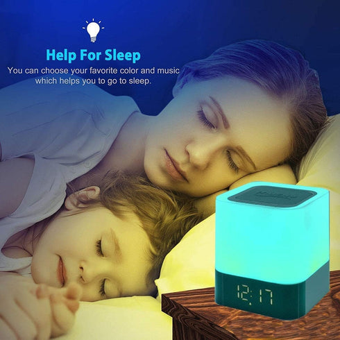 Night Lights Bluetooth Speaker, Alarm Clock Bluetooth Speaker Touch Sensor Bedside Lamp Dimmable Multi-Color Changing Bedside Lamp, MP3 Player, Wi...