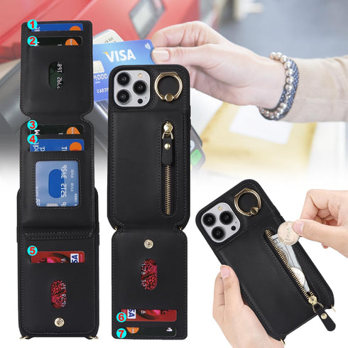 iPhone 12 pro max Case with Card Holder for Women, iPhone 12 pro max Phone Case Wallet with Strap Credit Card Slots Crossbody with Kickstand Zippe...