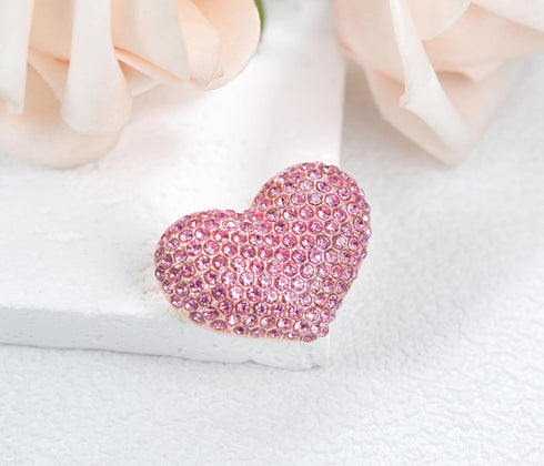 Gyn&Joy Golden Tone Womens Pink Colored Crystal Rhinestone Love Heart Brooch Pin...