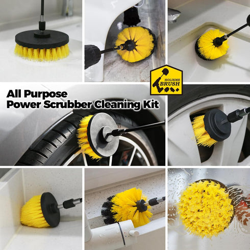 Holikme 4 Pack Drill Brush Attachments Set, Power Scrubber with Extend Long Attachment?Cleaning Supplies for Bathtub, Shower, Grout, Tile(Yellow)...